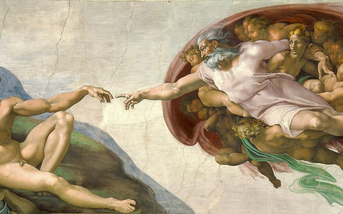 Michelangelo’s Creation of Adam on the Sistine Chapel ceiling, God reaching toward Adam
