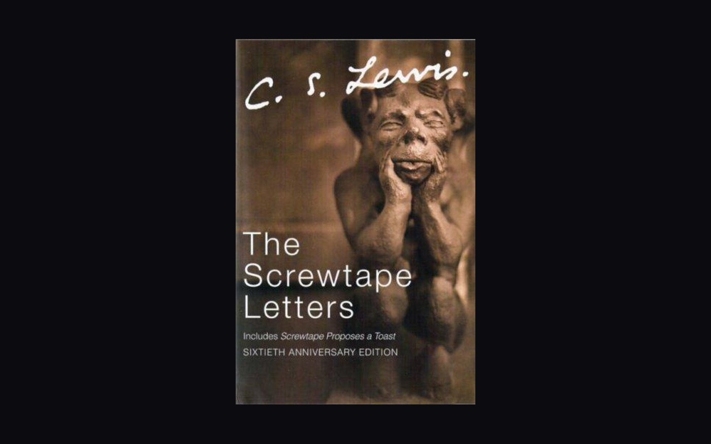 Paperback cover of C.S. Lewis’s The Screwtape Letters centered on a dark background
